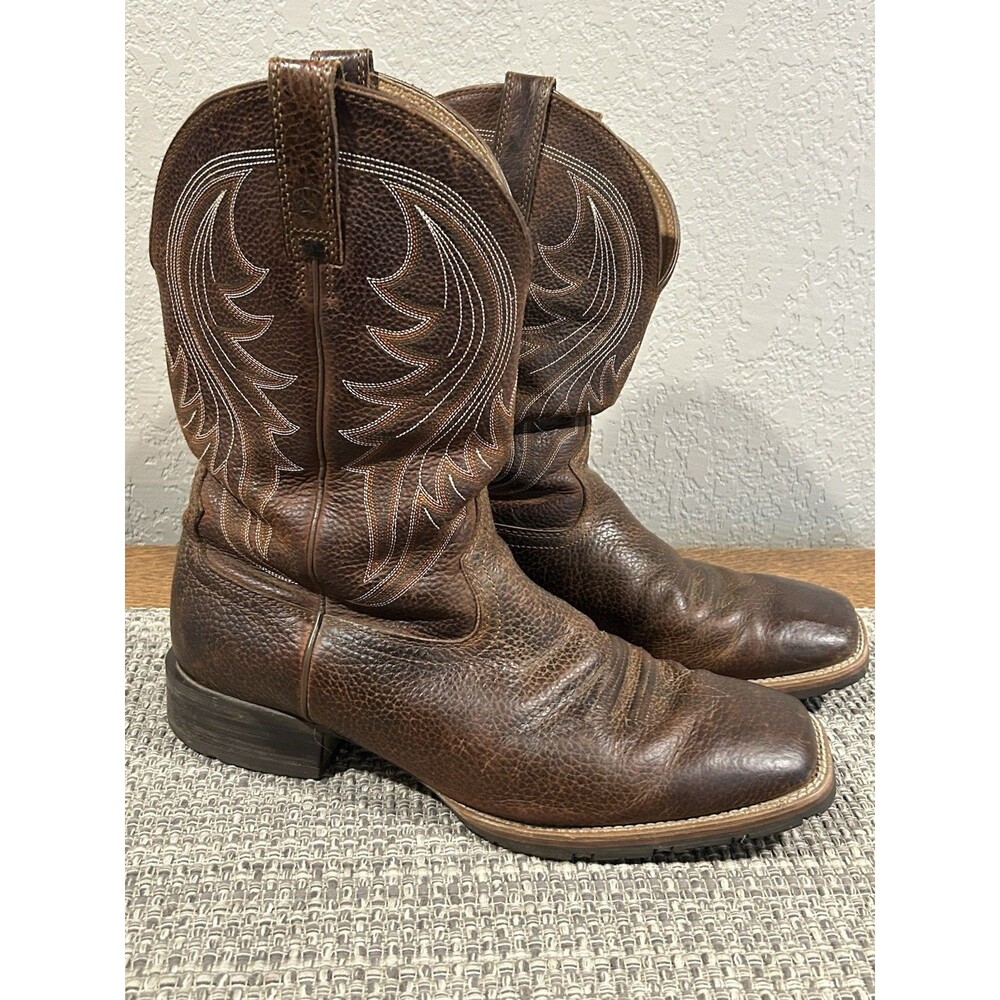 Ariat Men’s Hybrid Ranchers Boots Brown Leather Square Toe Stitching Size 14
